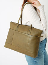 Schoudertas A4 Formaat Met 15" Laptopvak Four Seasons Leder Milano Groen four seasons SOPLB068-vue-porte