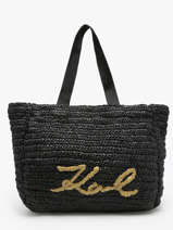 Handtas K Signature Raphia Karl lagerfeld Zwart k signature 241W3064