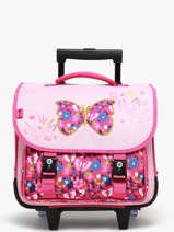 Boekentas Op Wieltjes 2 Compartimenten Snowball Roze butterfly T46438