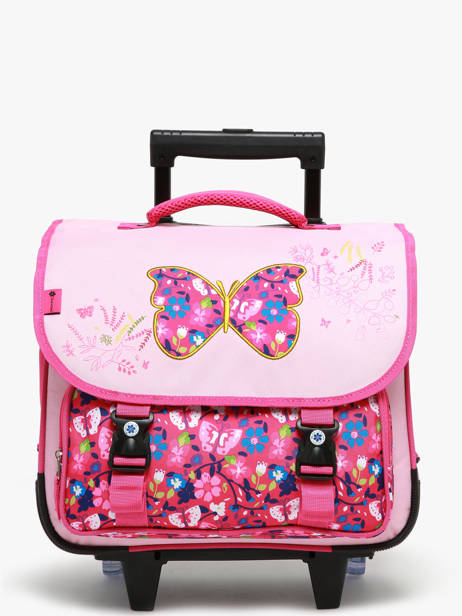 Boekentas Op Wieltjes 2 Compartimenten Snowball Roze butterfly T46438