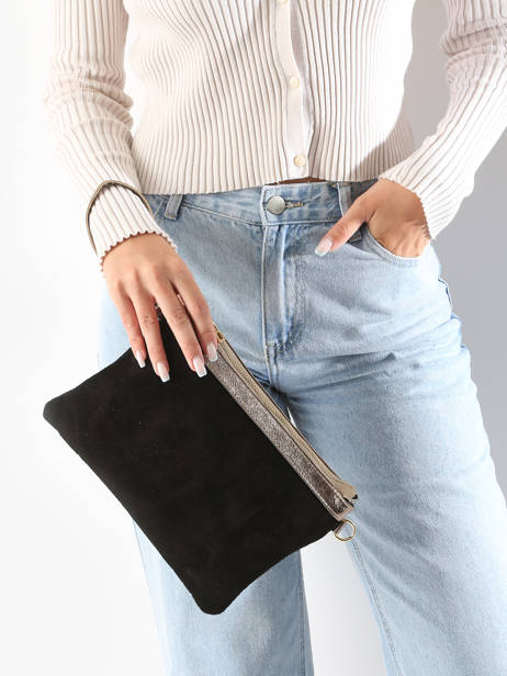 Cross Body Tas Velvet Leder Milano Zwart velvet VE24065 ander zicht 1