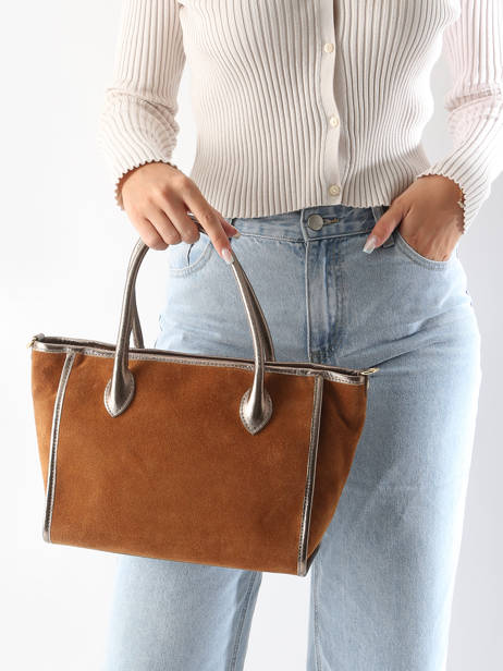 Handtas Velvet Leder Milano Bruin velvet VE24062 ander zicht 1