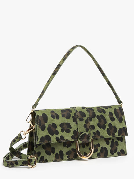 Schoudertas Velvet Leopardo Leder Milano Groen velvet leopardo VL24066 ander zicht 2