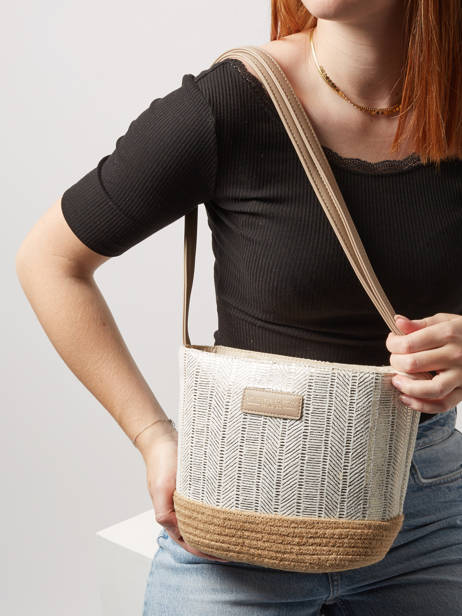 Cross Body Tas Irisé Raffia Le voyage en panier Wit guimauve PM289 ander zicht 1